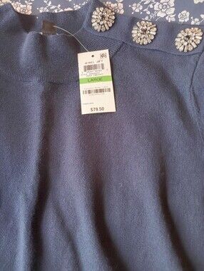 Navy Embellished Women’s Sweater - Large